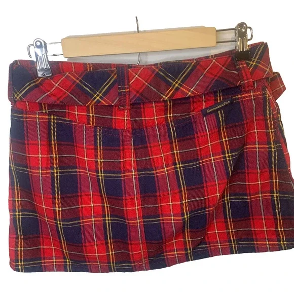 Abercrombie and Fitch Size 2 Red Plaid Mini Skirt Y2K Vintage Cotton Wool Blend - Picture 5 of 5